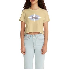 Levi’s Silvertab Women’s Crop Graphic Logo Tee Shirt New Yellow Size Large